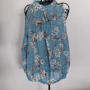 Shein Mock-neck Light Blue Floral Top